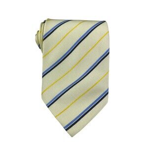Kailong Men’s Necktie 100% Silk 4" x 59" Yellow Blue Striped Handmade Classic